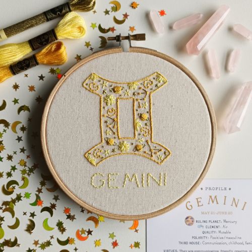 Gemini - PDF embroidery pattern for beginners by EmBeaRoidery on Etsy