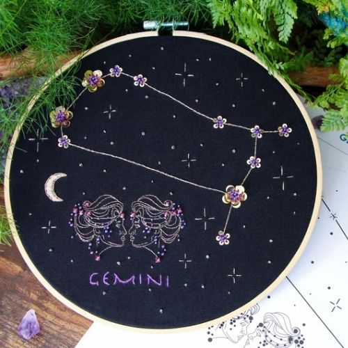 Gemini Zodiac Hand Embroidery Pattern by TheMidnightWren on Etsy