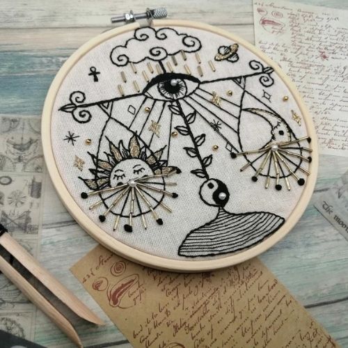 Libra Star sign zodiac celestial bead embroidery pattern by Heidi Hummingbirds on Etsy