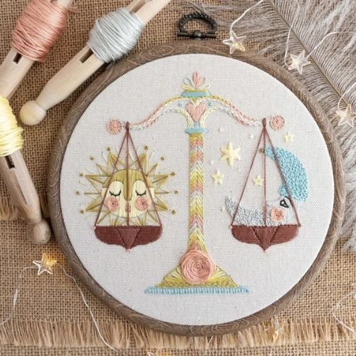 Libra hand embroidery PDF pattern by TheHoopInHand on Etsy