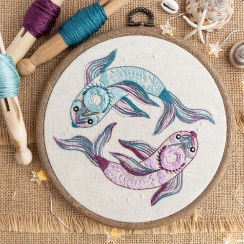 Pisces hand embroidery PDF pattern by TheHoopInHand on Etsy