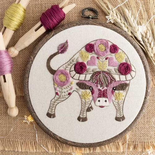 Taurus hand embroidery PDF pattern  by TheHoopInHand on Etsy