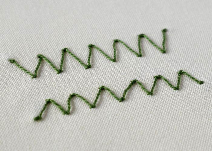 Zig Zag Coral Stitch Embroidery with green pearl cotton