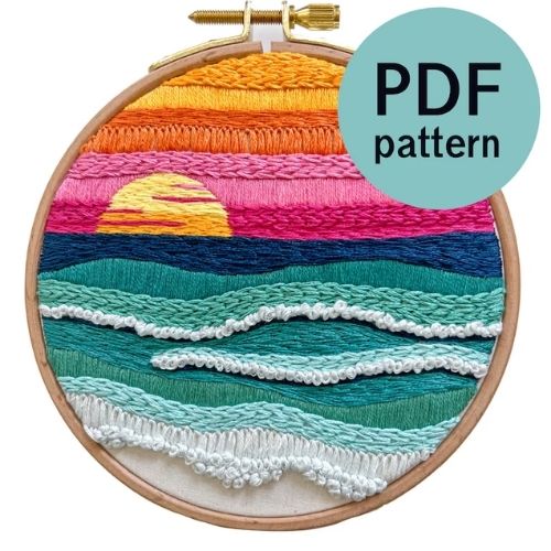 Abstract Ocean Sunset Hand Embroidery Pattern by bloomandfloss on Etsy