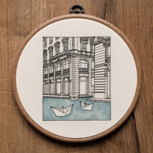 Architecture and Paper Boats hand embroidery pattern by ALIFERA on Etsy