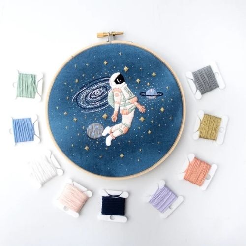 Astronaut Outer Space embroidery art pattern by EmilyJuneHandmade on Etsy