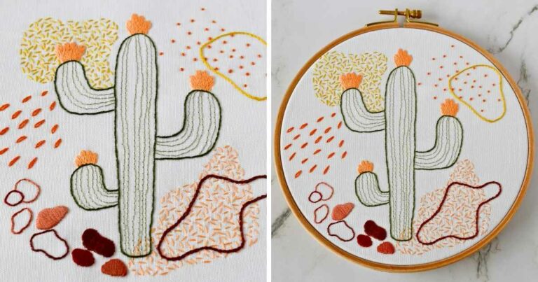 Beginner Embroidery Stitches Cactus sampler