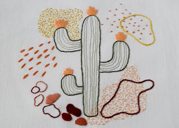 Cactus hand embroidery with beginner embroidery stitches