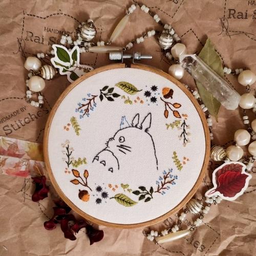 Fall Totoro hand embroidery pattern by Raistitches on Etsy