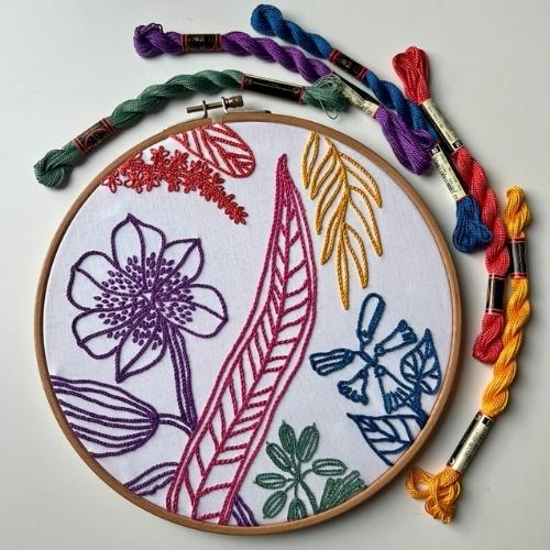 Floral chain stitch embroidery pattern for beginners by Faimyxstitch on Etsy