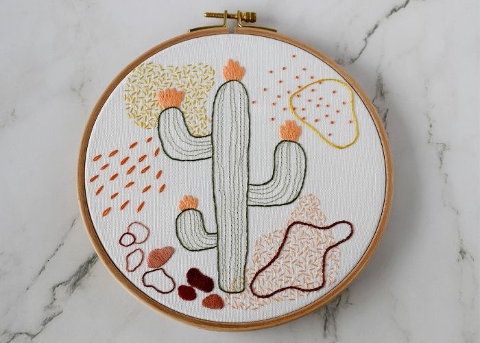 Hoop art wall decor with Cactus embroidery