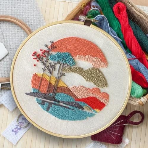 Minimal landscape scenery embroidery patterns by helittleartveranda on Etsy