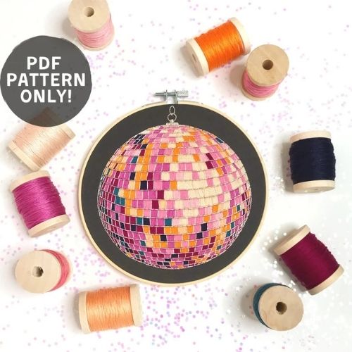 Party Disco Ball hand embroidery pattern by CristinMorganThread on Etsy