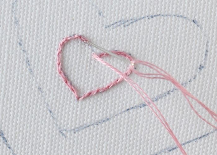 Contorno a cuore Satin Stitch con impuntura rovesciata