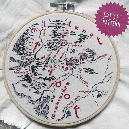 The Shire - Lord of the Rings Tolkien Map PDF embroidery pattern by 20SomethingArt on Etsy