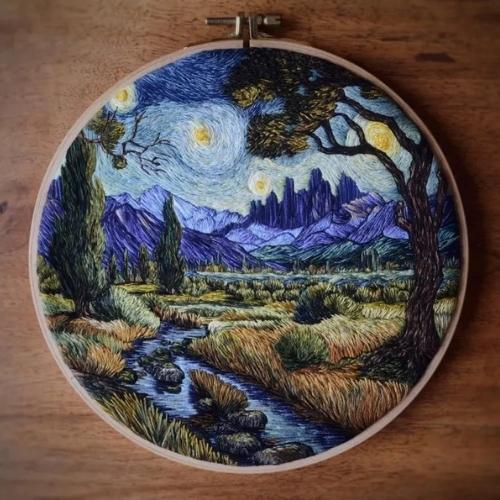 Van Gogh Style Landscape Embroidery PDF Pattern, by LIVINGNEEDLE on Etsy