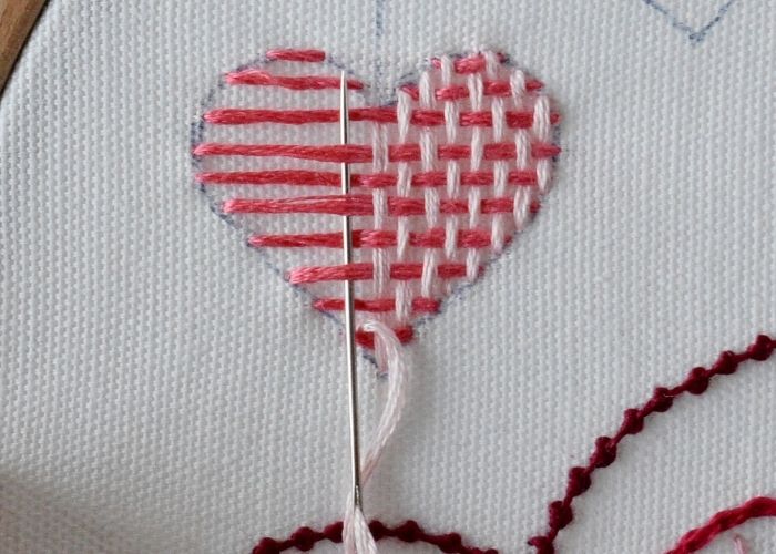 Weave stitch heart embroidery