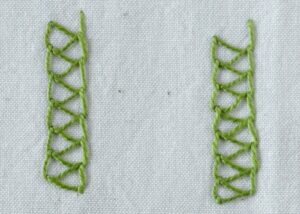 Closed Chain Stitch embroidery with green perle cotton thread