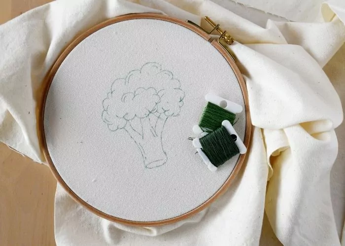 Fabric stretched in the hoop ready to embroider