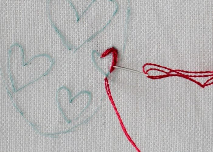 Heart embroidery with satin stitch 1