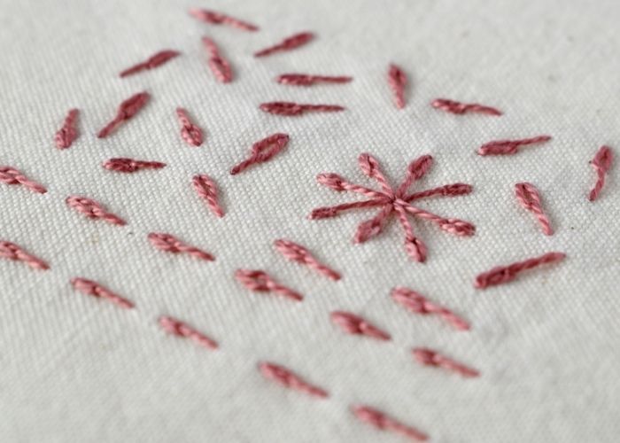 Long Tailed Chain Stitch embroidery with pink pearl cotton