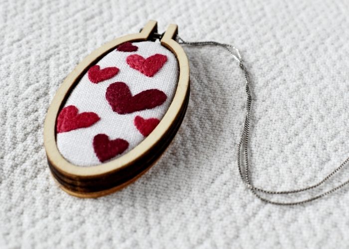 Mini Hoop Pendant with hearts as necklace