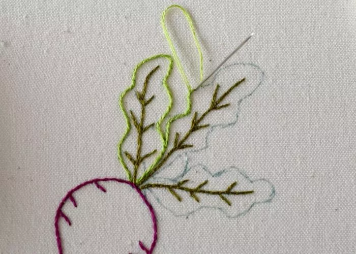 Outline the leaves with Stem stitch