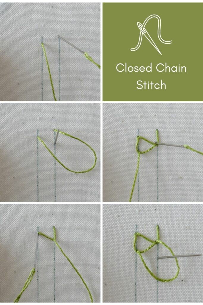 Learn how to embroider the Closed Chain Stitch (also called Double Chain Stitch or Turkmen Stitch) with this easy step-by-step tutorial.