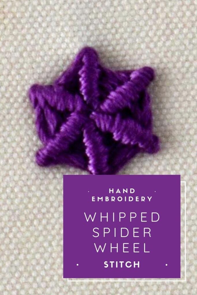 Whipped spider wheel embroidery instructions - PIN image