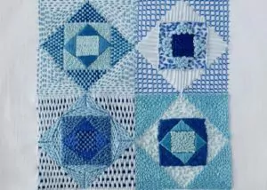 Blue Quilt embroidery sampler for filling stitches