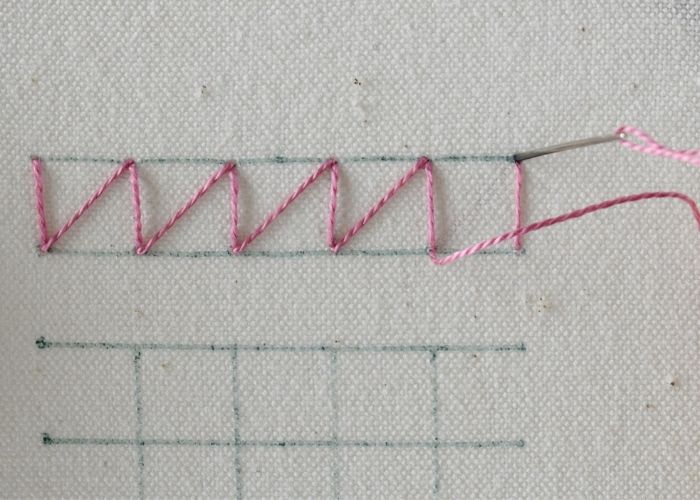 A row of Bosnian Stitch embroidery