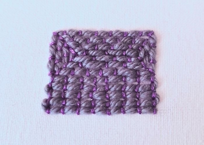 Couching Stitch filling with wool and embroidery floss