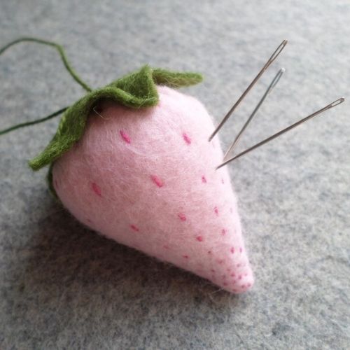 Hand embroidery accessories - Felt strawberry emery sand pincushion by TheEternalKnot on Etsy