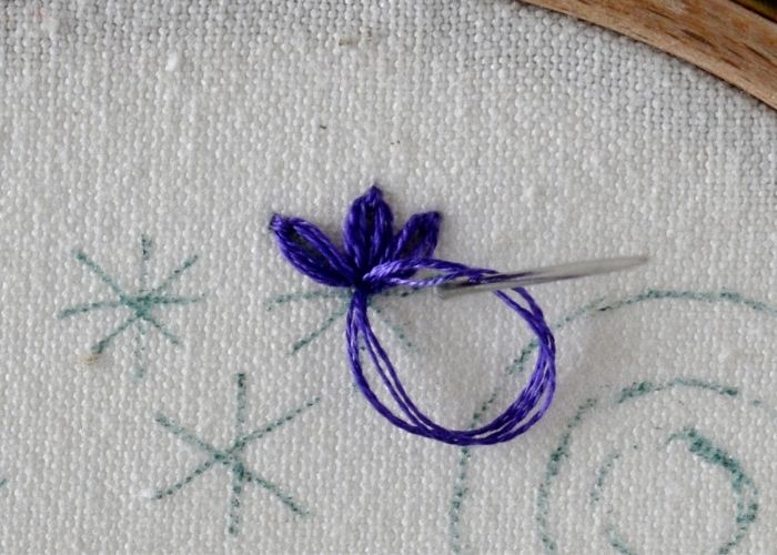 Lazy daisy stitch step 1 image