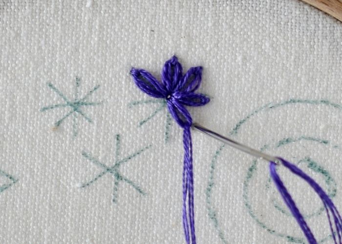 Lazy daisy stitch step 3 image