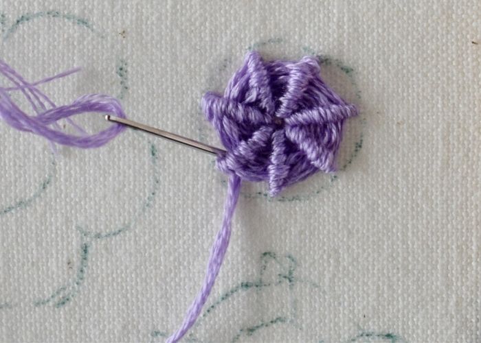 flower embroidery for beginners with Whipped Spider Wheel stitch