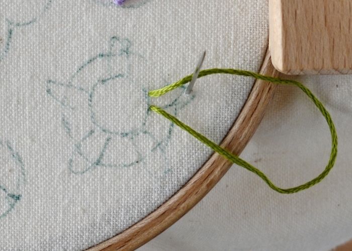 Woven Wheel and Fly stitch step 1 image