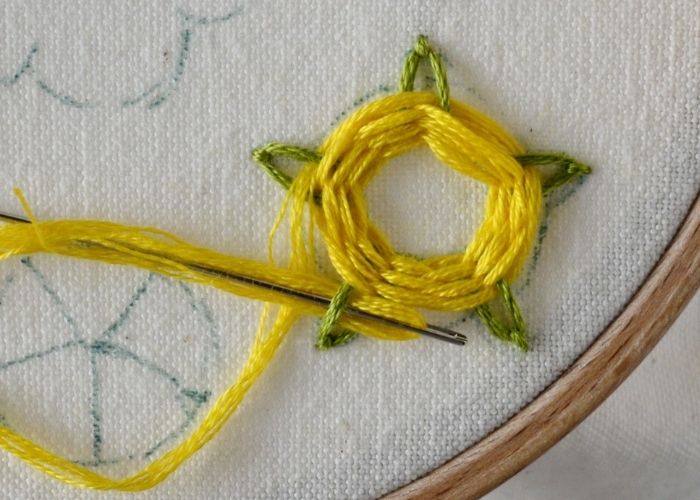 Woven Wheel and Fly stitch flower embroidery for beginners