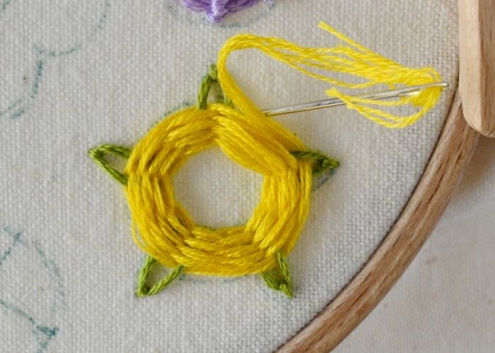 easy embroidery flowers with woven wheel stitch