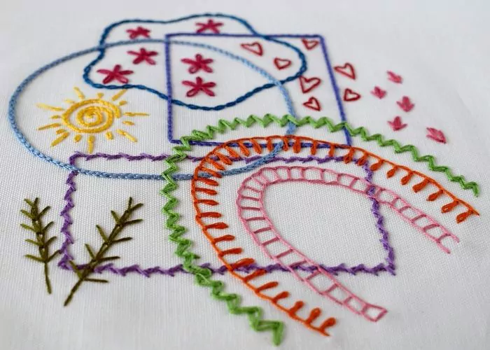 14 Chain Stitch Variations - Hand embroidery sampler image