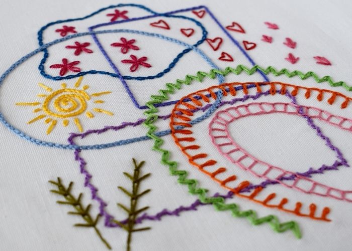 14 variations of Chain Stitch sampler washed and ironed image