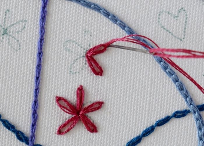 Chain Stitch variations Lazy Daisy Stitch step 2 image