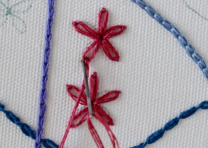 Chain Stitch variations Lazy Daisy Stitch step 3 image