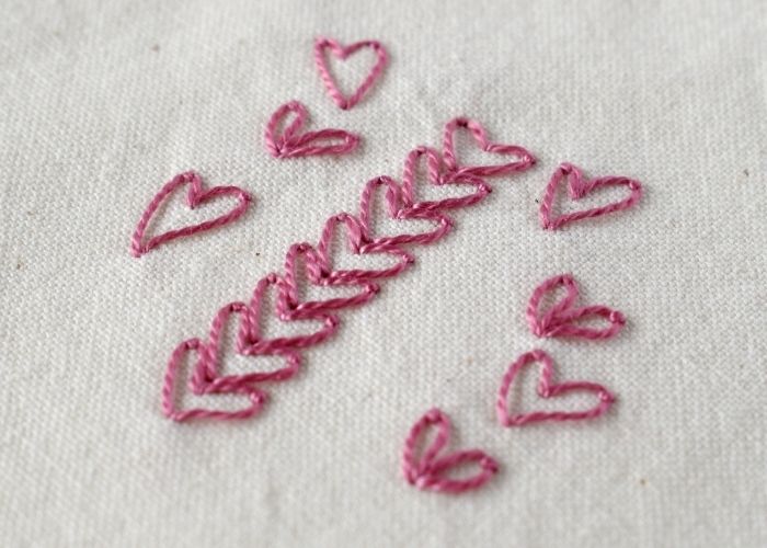 Heart Chain Stitch embroidery with pink pearl cotton thread image