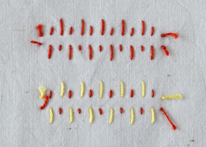 Long and Short Cretan Stitch embroidery reverse side image