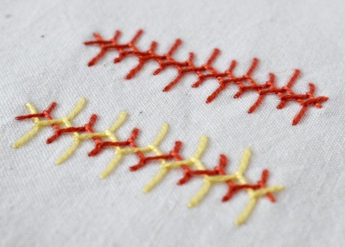 Long and Short Cretan Stitch embroidery examples
