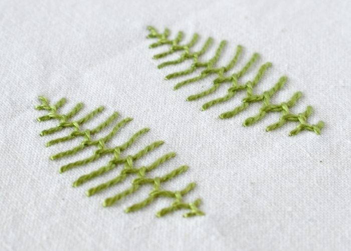 Open Cretan Stitch embroidery with green pearl cotton image