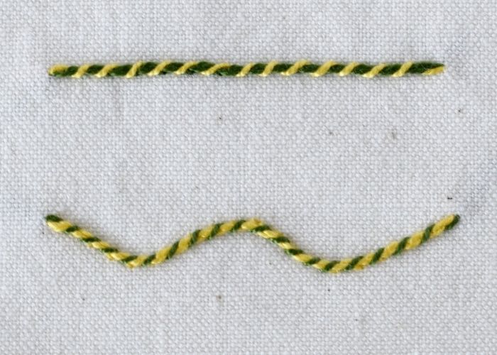 Whipped Stem Stitch Embroidery with yellow and green pearl cotton image