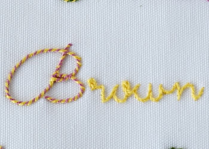 Brown - text embroidery with Stem stitch and whipped stem stitch image