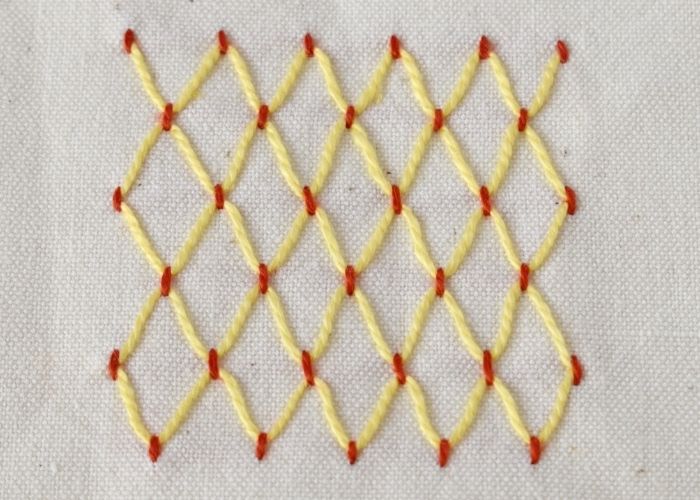 Cloud Filling Stitch embroidery with yellow and red pearl cotton sampler image